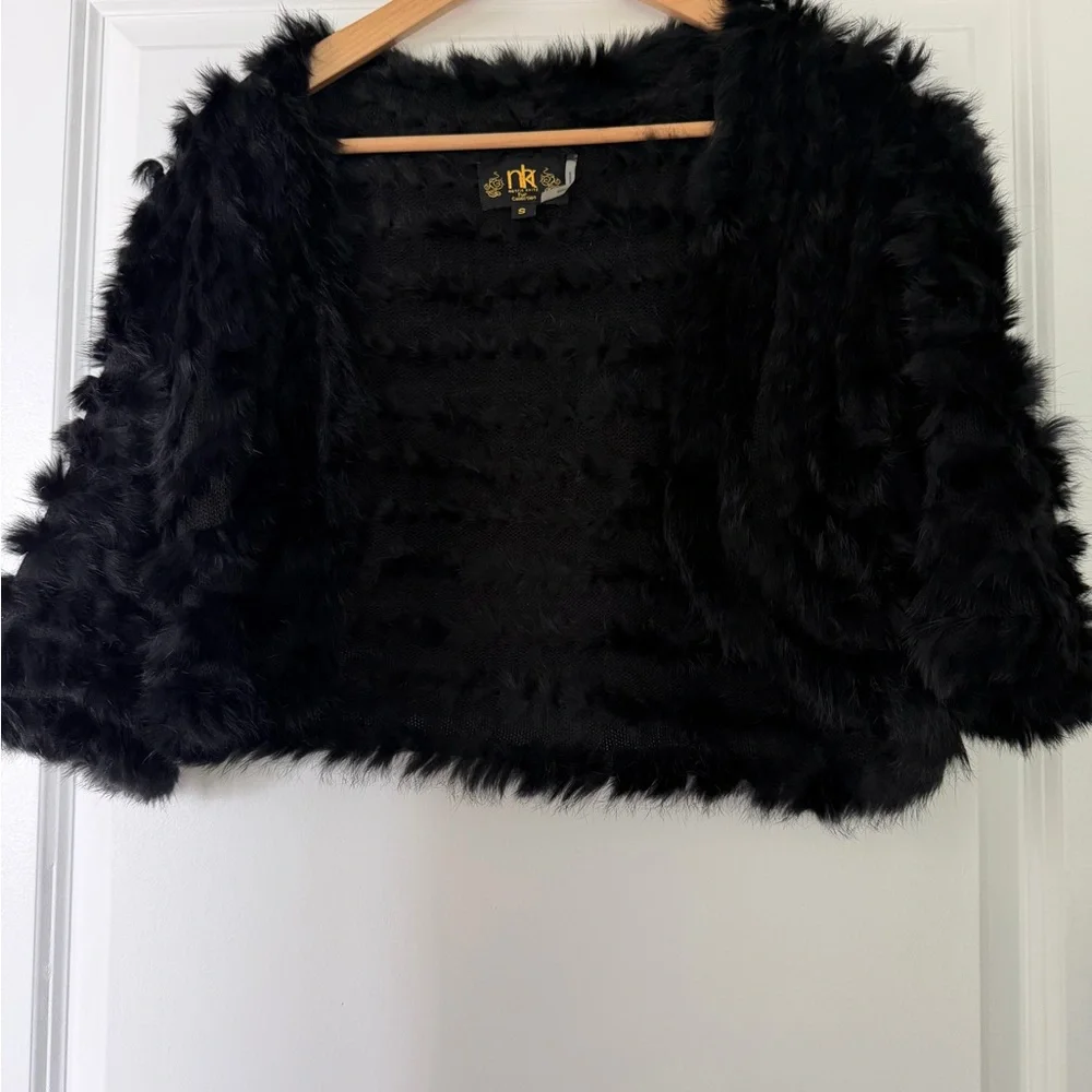 Black (Rabbit) Fur Bolero Jacket -size S
